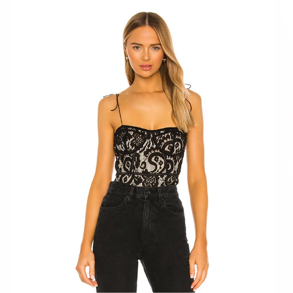 superdown Stasia Lace Bodysuit in Black & Nude Size S